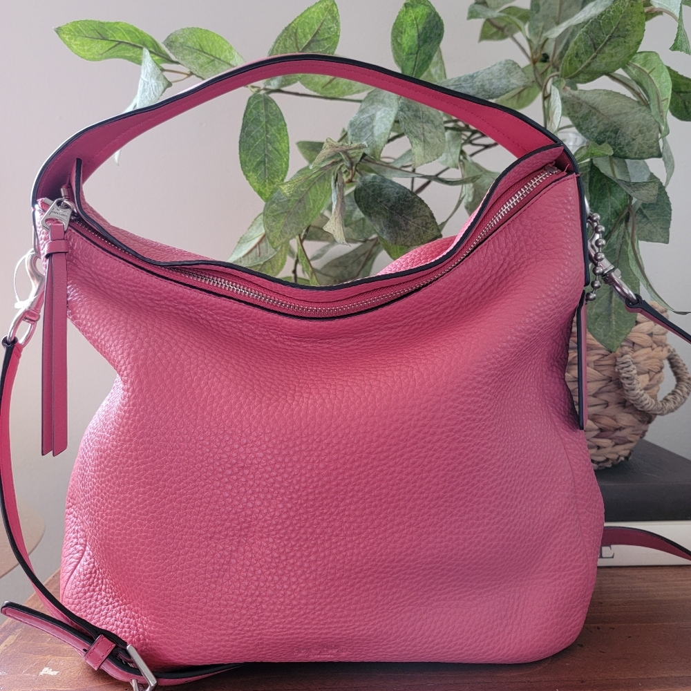 Coach Bleecker Sullivan Coral Pink Pebbled Leather Hobo Shoulder Bag Purse